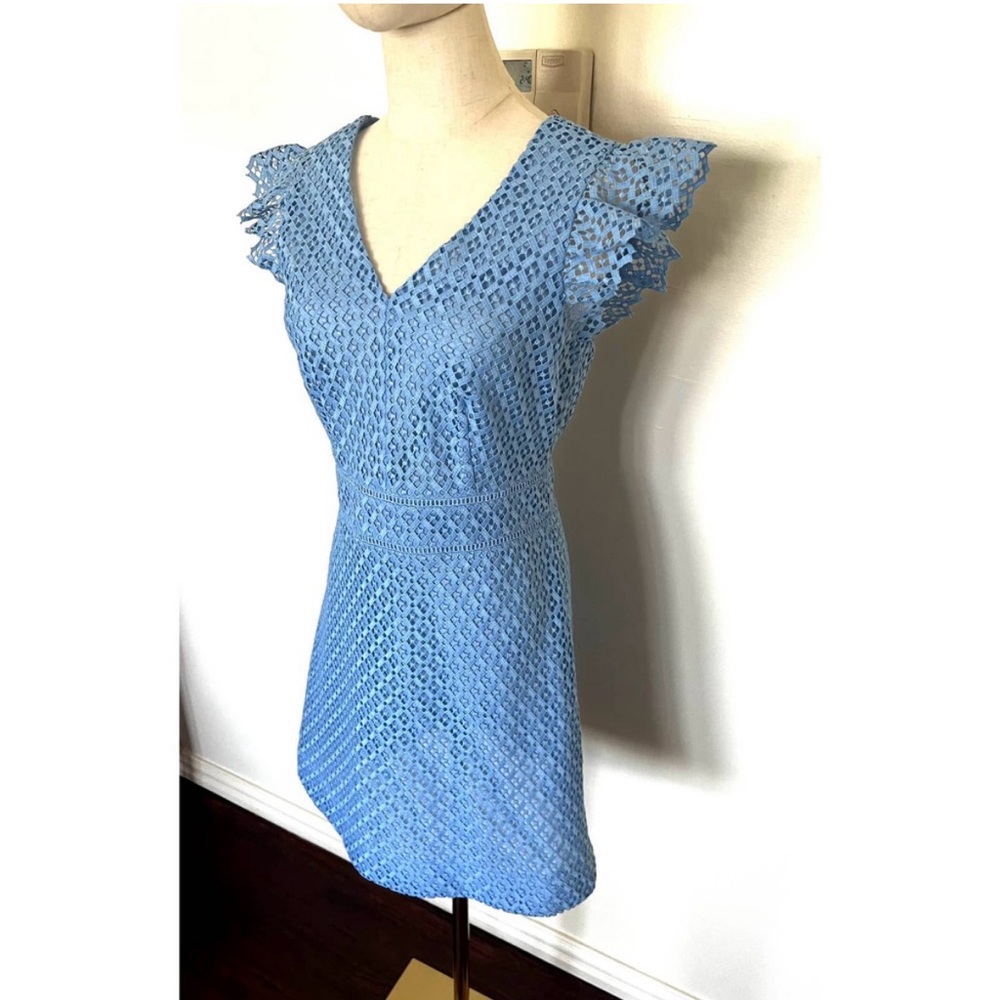 Draper James Blue Lattice Eyelet Lace Flutter Sleeve Dress - Picture 4 of 10